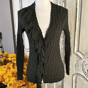 Women's Ruffled Cardigan Sweater in Beautiful Deep Green